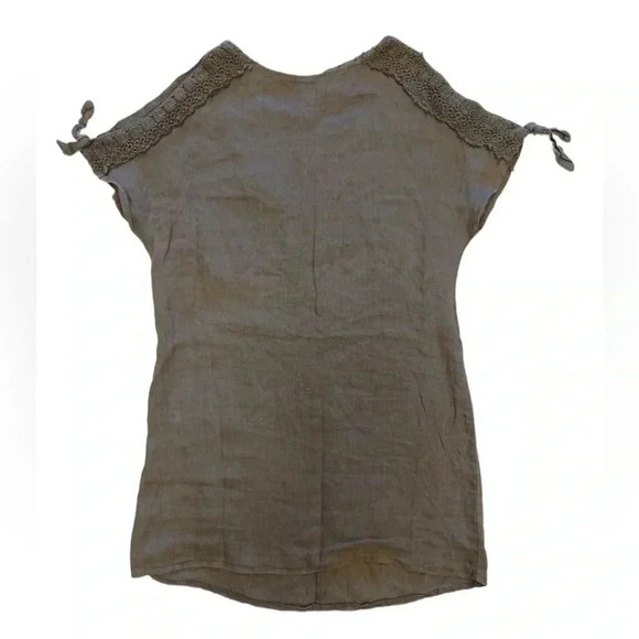I Jeans 100% linen Olive Cold Shoulder Slip Mini Dress Size Small - Picture 2 of 10